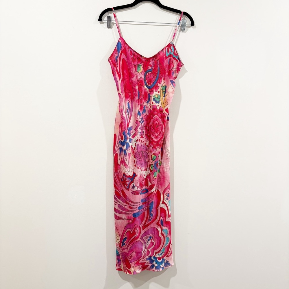 Natori Pink Floral Satin Slip Dress